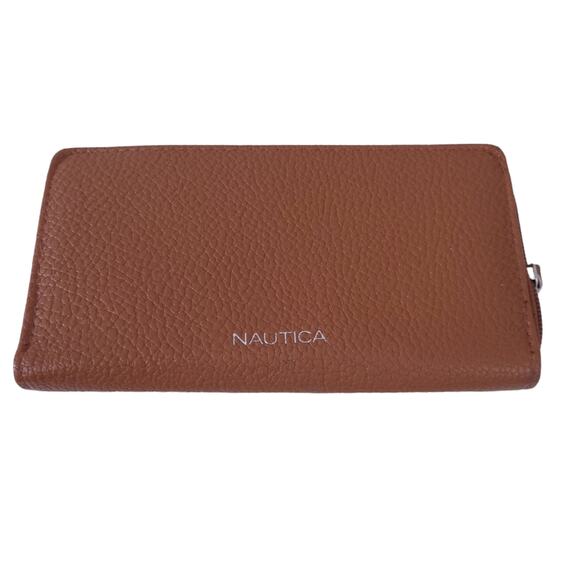 Nautica Brown Womens Wallet RFID ID Protection Brown Zip Up Wallet, Pebbled - Picture 1 of 6